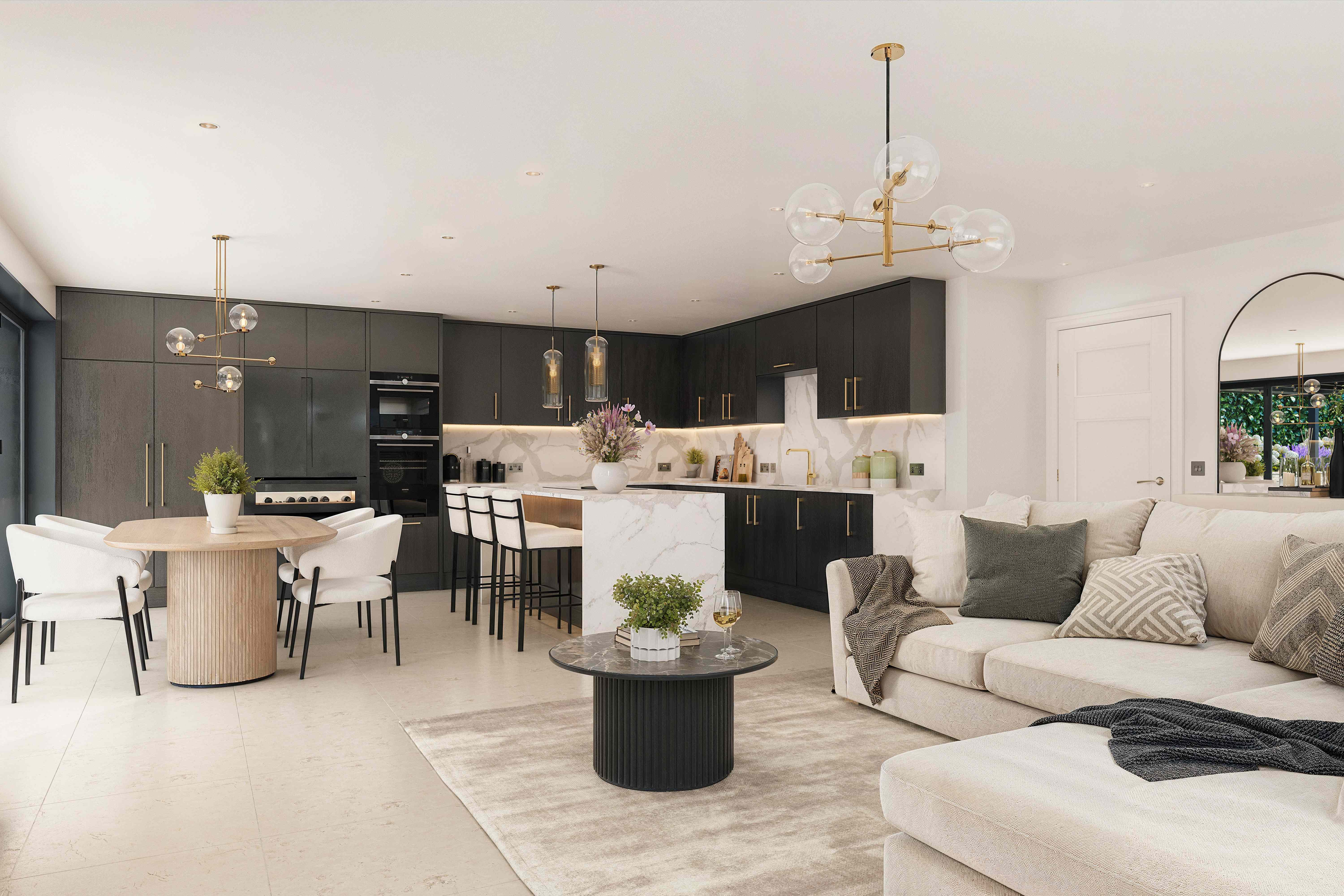 Open-plan kitchen, dining and living space from a completed Homes by JR development